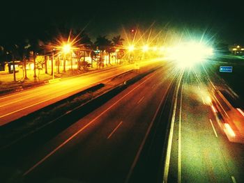 Light trails on road at night