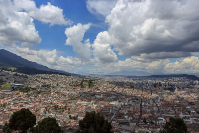 High angle shot of townscape against sky