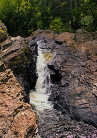 Water flowing through rocks in forest