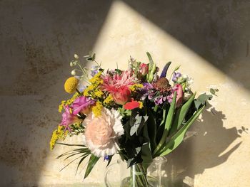 High angle view of flowers on table