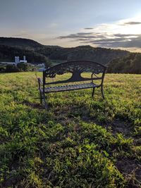 Scenic view of field against sky during sunset