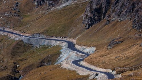 High angle view of mountain road against sky