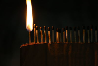 Close-up of illuminated match