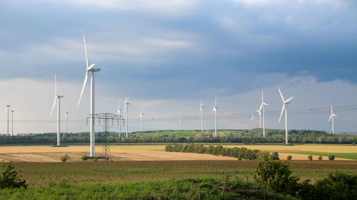Wind turbines in germany. wind farm. green electricity production.