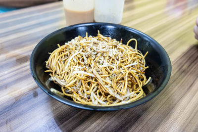 High angle view of food in bowl on table