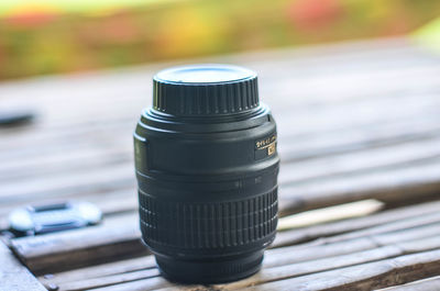 Close-up of lens on table