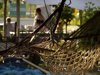 Close-up of hammock at beach