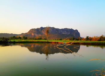 Scenic view of lake against clear sky