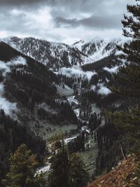 Scenic view of snowcapped mountains against sky