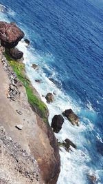 High angle view of rocks on beach