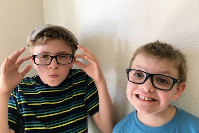 Portrait of two boys with eyeglasses 