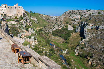 Panoramic view of buildings and mountain against sky