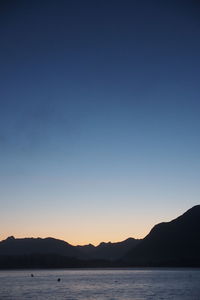 Scenic view of sea against clear sky during sunset