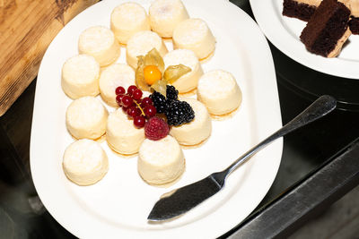 High angle view of breakfast on table