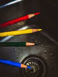 High angle view of multi colored pencils