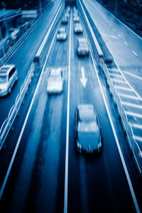 High angle view of traffic on road in city