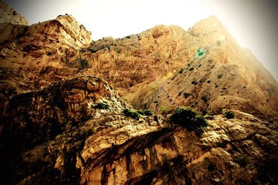 Low angle view of mountain against clear sky