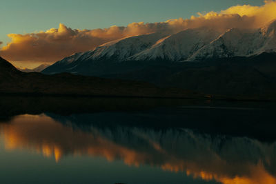 Scenic view of lake against sky during sunset