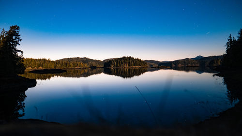 Scenic view of lake against sky at night