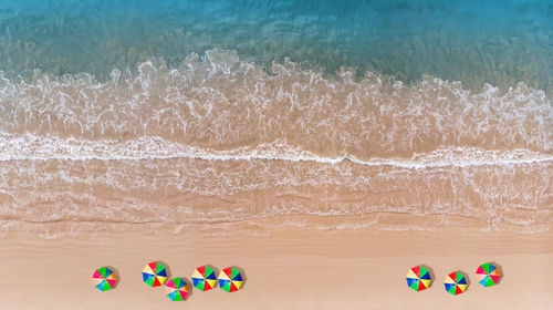 High angle view of balloons on beach