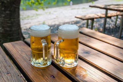 Close-up of beer glass on table