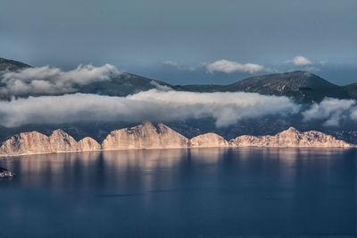 Scenic view of lake against sky during winter