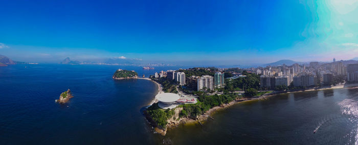 High angle view of city at waterfront