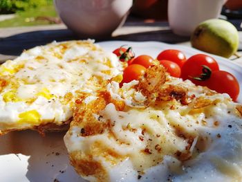 Close-up of breakfast served on table