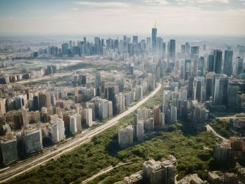 High angle view of cityscape against sky