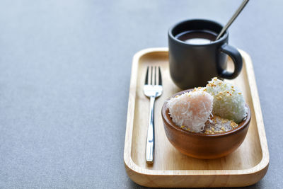 Close-up of breakfast served on table