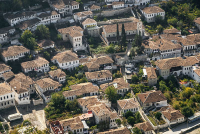 High angle view of buildings in town