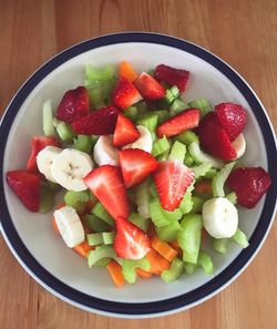 Directly above shot of salad in bowl on table