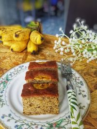 High angle view of food served in plate