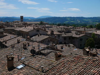 High angle view of townscape against sky