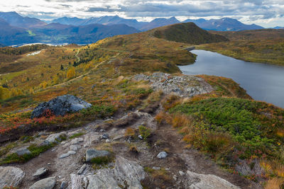 Scenic view of lake and mountains