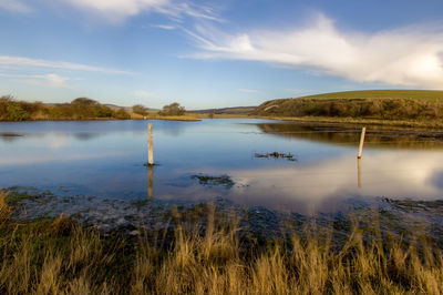 Scenic view of lake against sky