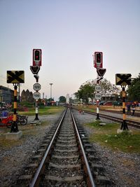 View of railroad tracks against clear sky