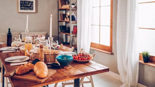 Potted plant on table at home