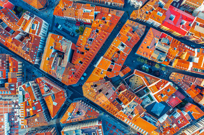 Top view of the ancient houses of the old town of valladolid and spain. red roofs city