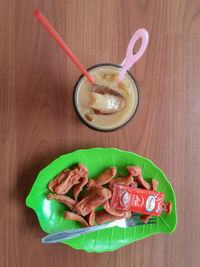 High angle view of food on table