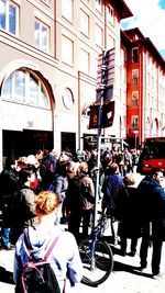 People walking on city street