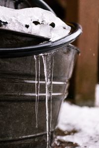 Close-up of snow on water