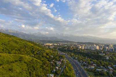 High angle view of city against sky