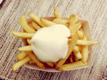 High angle view of burger on table