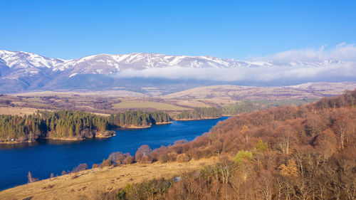 Aerial view of a beautiful dam in bulgaria.