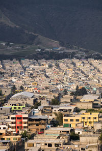 High angle view of houses in town