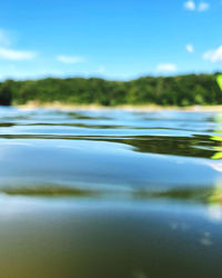 Surface level of lake against sky