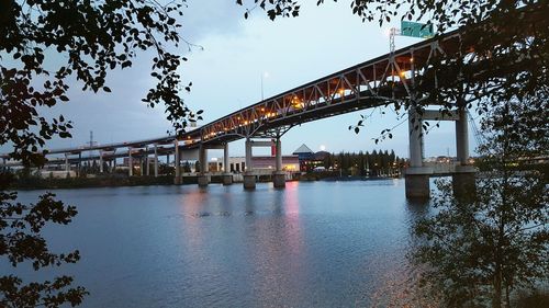 Bridge over river with buildings in background