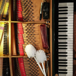 High angle view of musical equipment