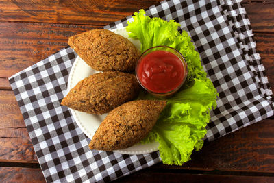 High angle view of food on table